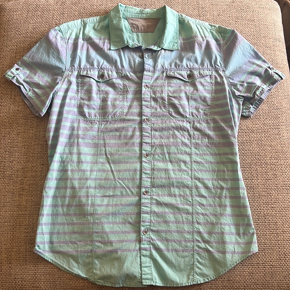 Mens Teal and Purple Calvin Klein Button Down Xl Shirt